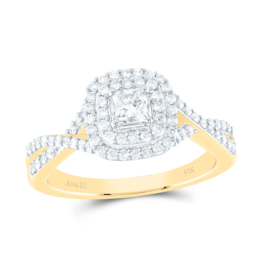 14kt Yellow Gold Princess Diamond Halo Bridal Wedding Engagement Ring 3/4 Cttw