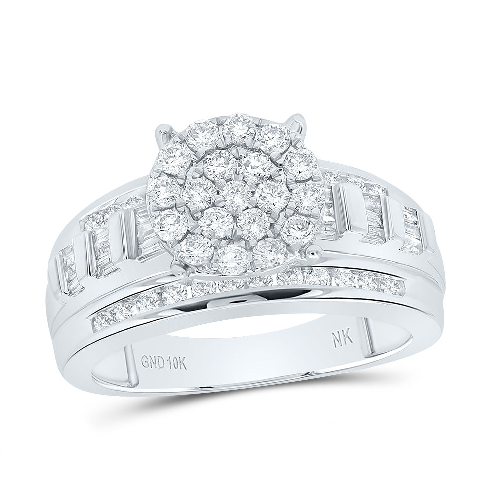 10kt White Gold Round Diamond Cluster Bridal Wedding Engagement Ring 1 Cttw