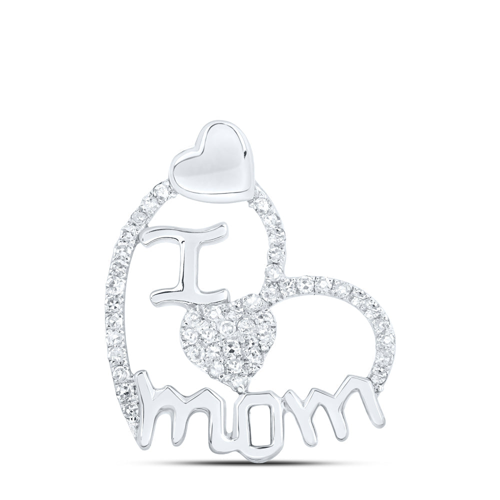 10kt White Gold Womens Round Diamond I Heart Mom Pendant 1/4 Cttw