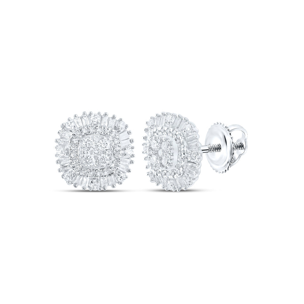 10kt White Gold Womens Round Diamond Halo Cluster Earrings 3/4 Cttw