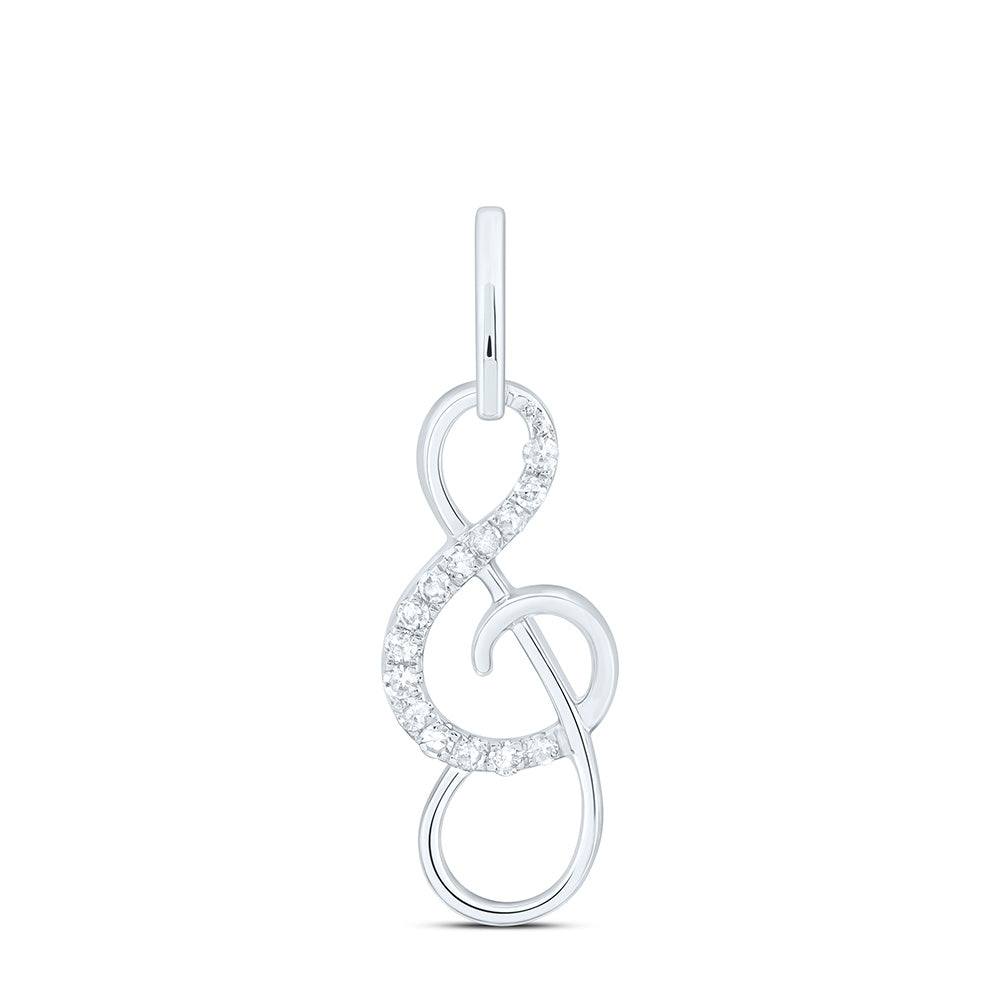 10kt White Gold Womens Round Diamond Treble Clef Music Note Pendant 1/10 Cttw