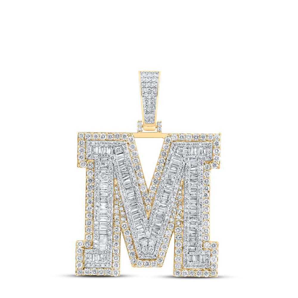 10kt Yellow Gold Mens Baguette Diamond M Initial Letter Charm Pendant 4-3/8 Cttw