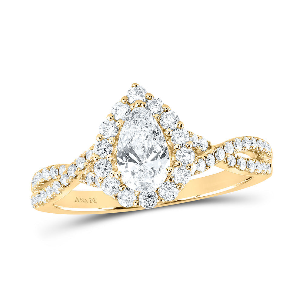 14kt Yellow Gold Pear Diamond Halo Bridal Wedding Engagement Ring 1 Cttw