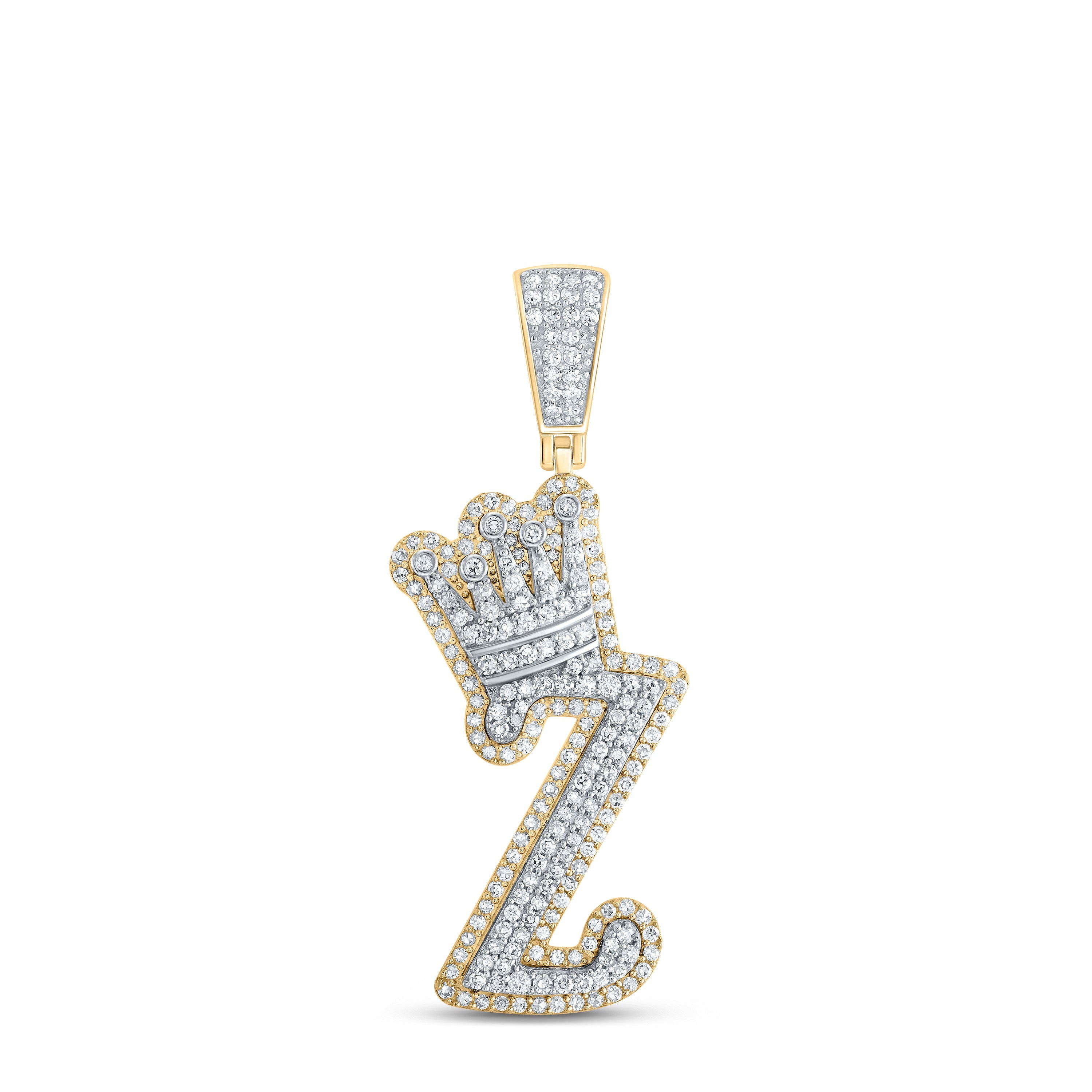 10kt Yellow Gold Mens Round Diamond Z Crown Letter Charm Pendant 1 Cttw