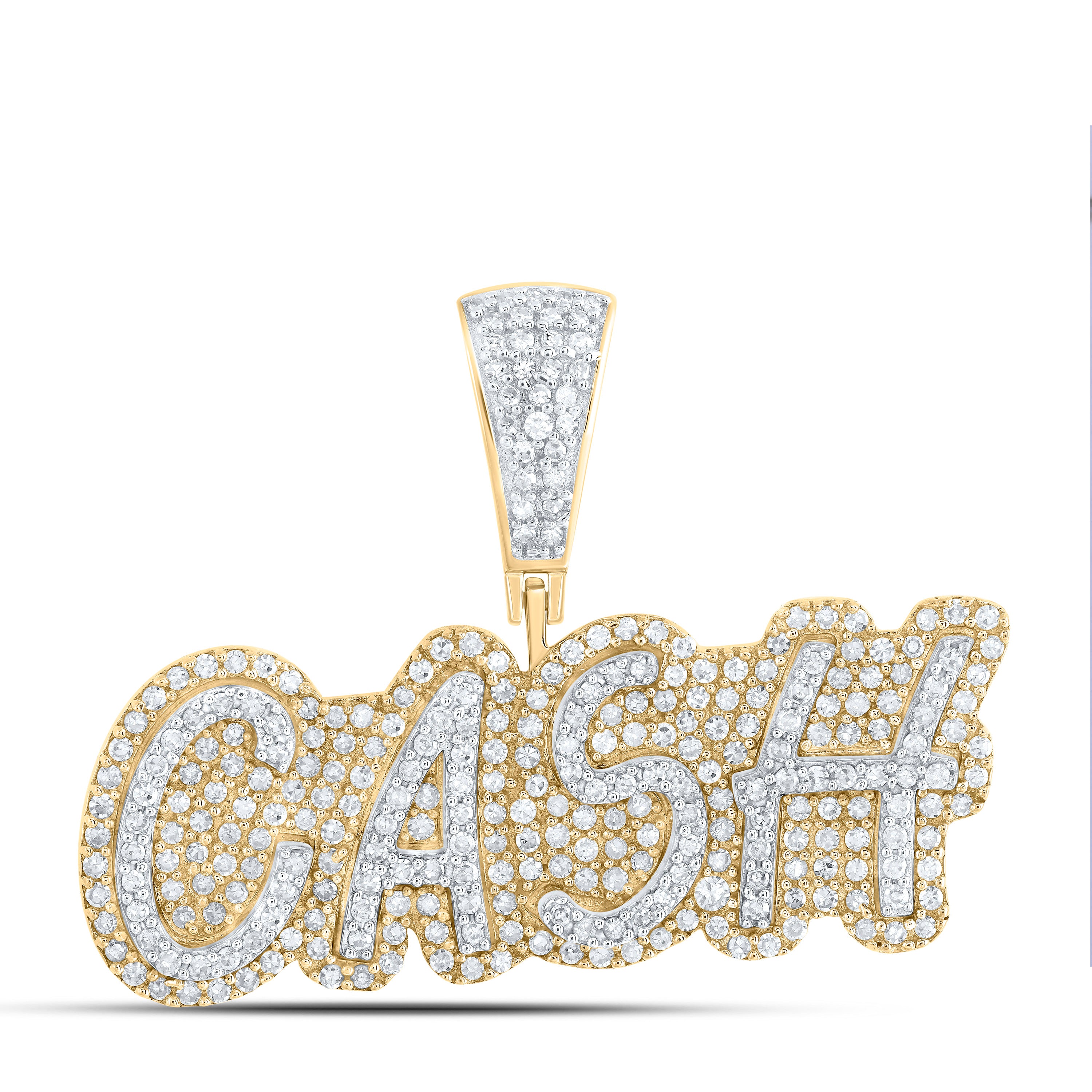 10kt Yellow Gold Mens Round Diamond CASH Charm Pendant 7/8 Cttw