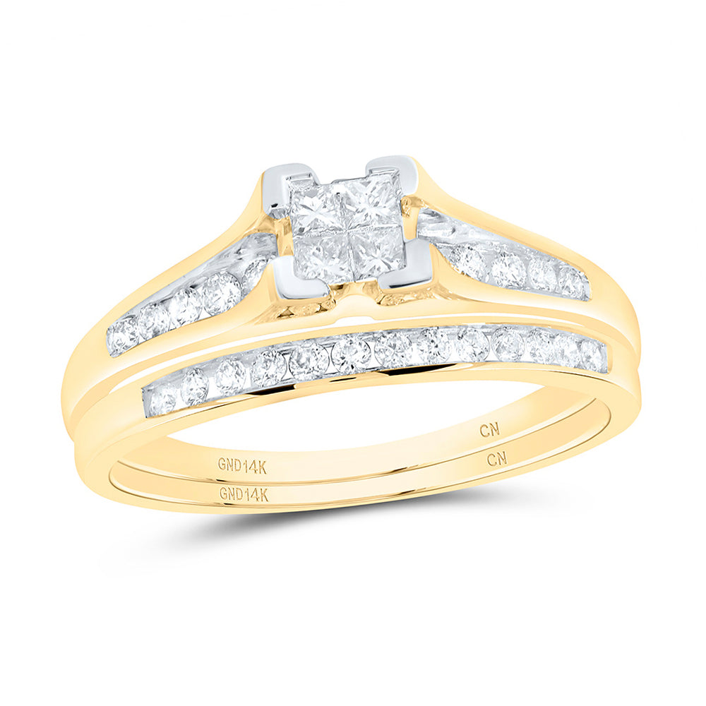 14kt Yellow Gold Princess Diamond Bridal Wedding Ring Band Set 1/2 Cttw