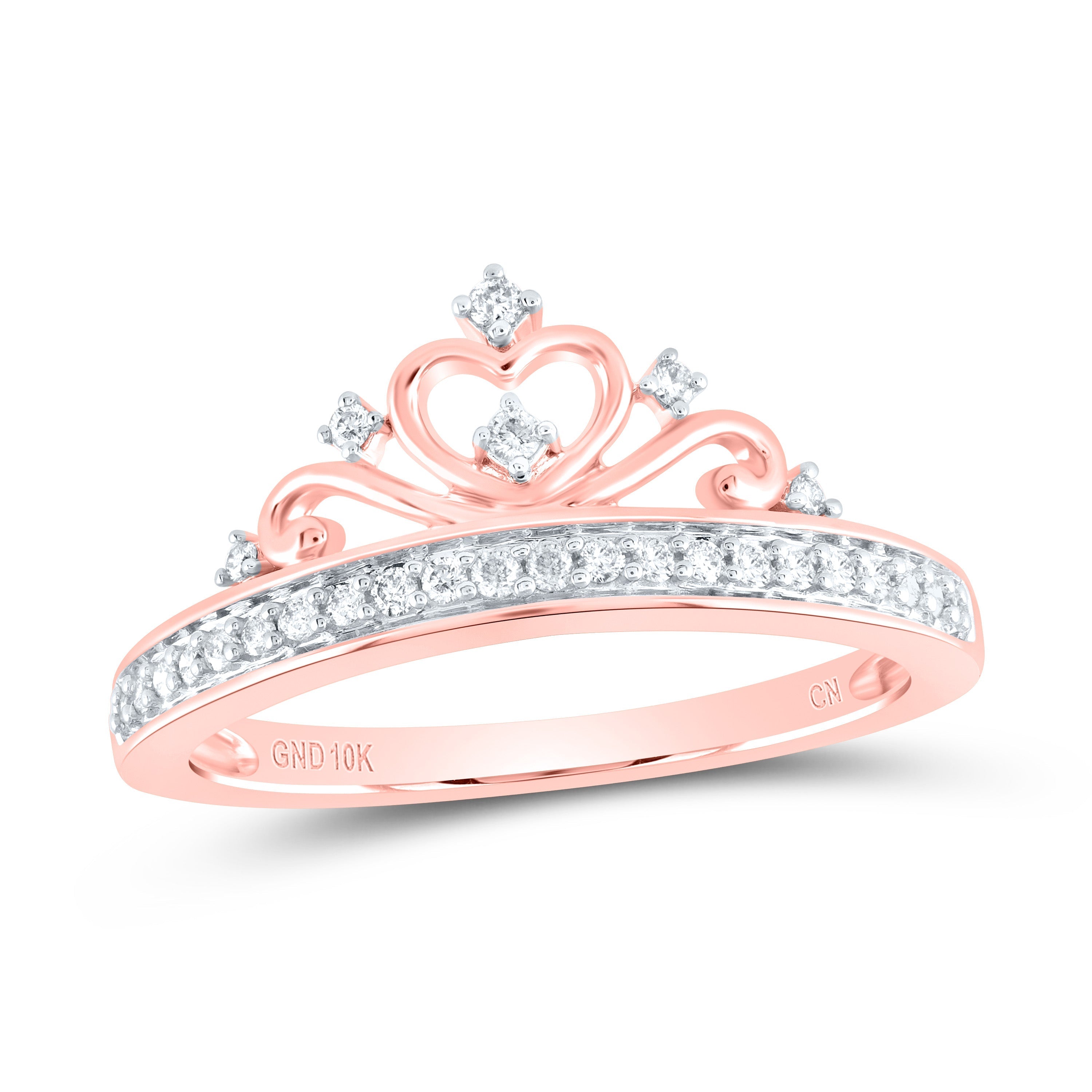 10kt Rose Gold Womens Round Diamond Crown Tiara Band Ring 1/6 Cttw