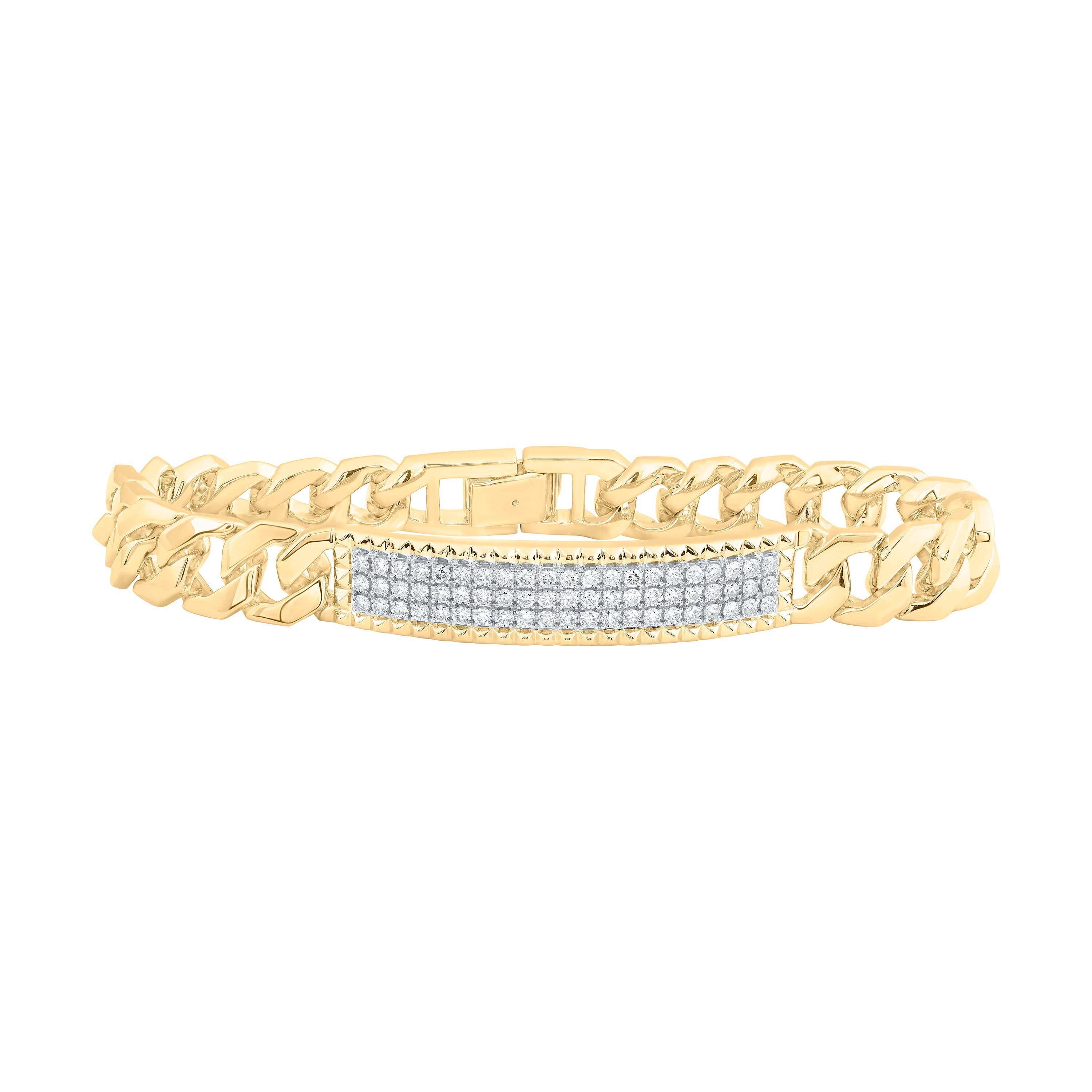 14kt Yellow Gold Mens Round Diamond 8.5-inch Cuban Link Bracelet 1-1/2 Cttw