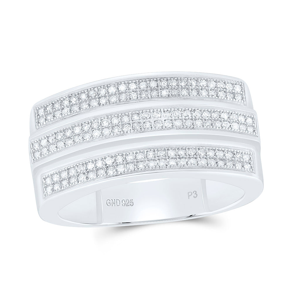 Sterling Silver Mens Round Diamond Triple Row Band Ring 3/8 Cttw