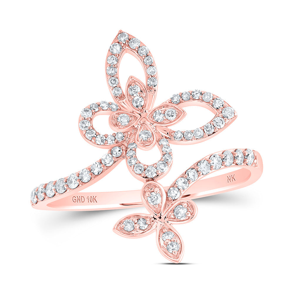 10kt Rose Gold Womens Round Diamond Bypass Butterfly Ring 1/3 Cttw – Gold N  Diamonds