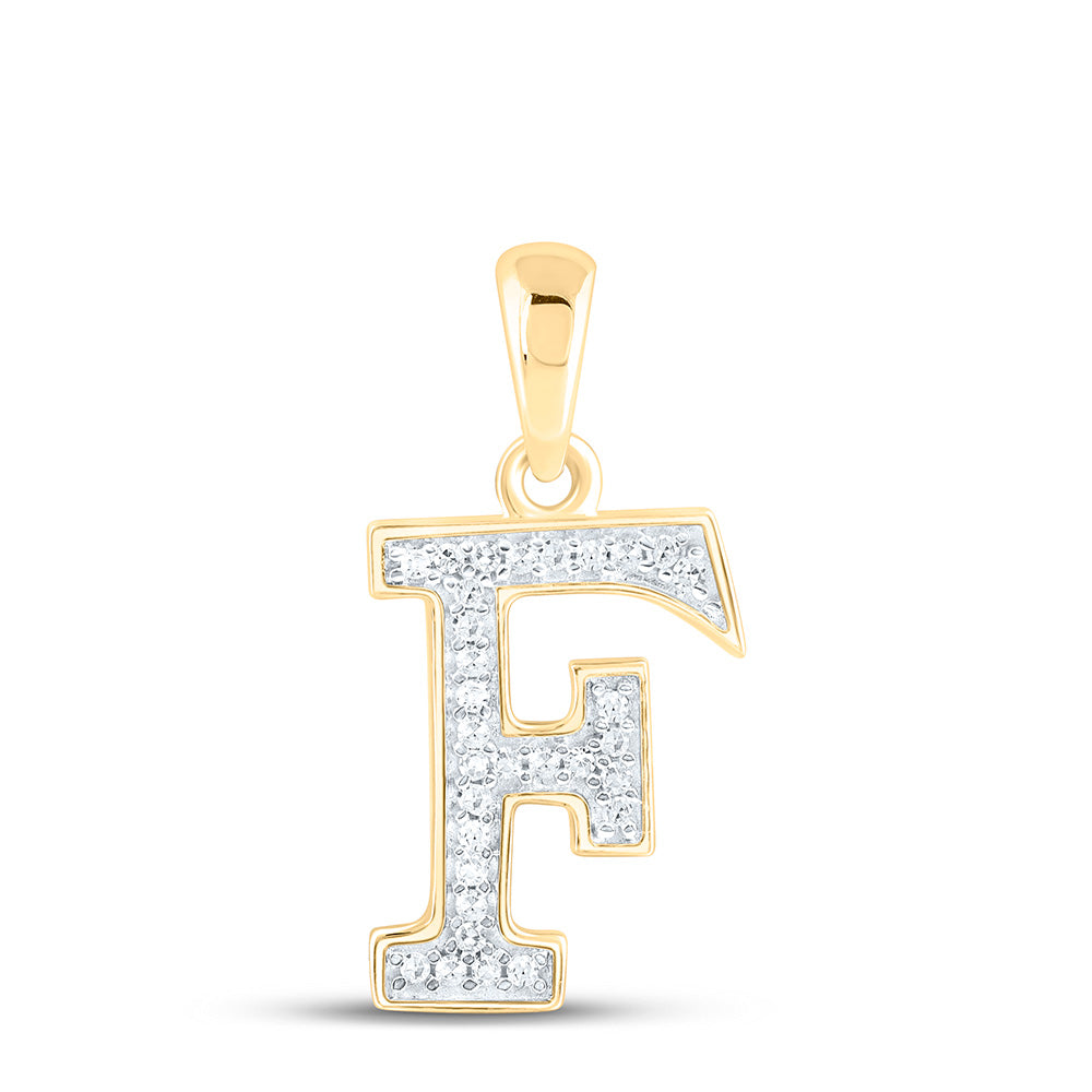 10kt Yellow Gold Womens Round Diamond Initial F Letter Pendant 1/12 Cttw