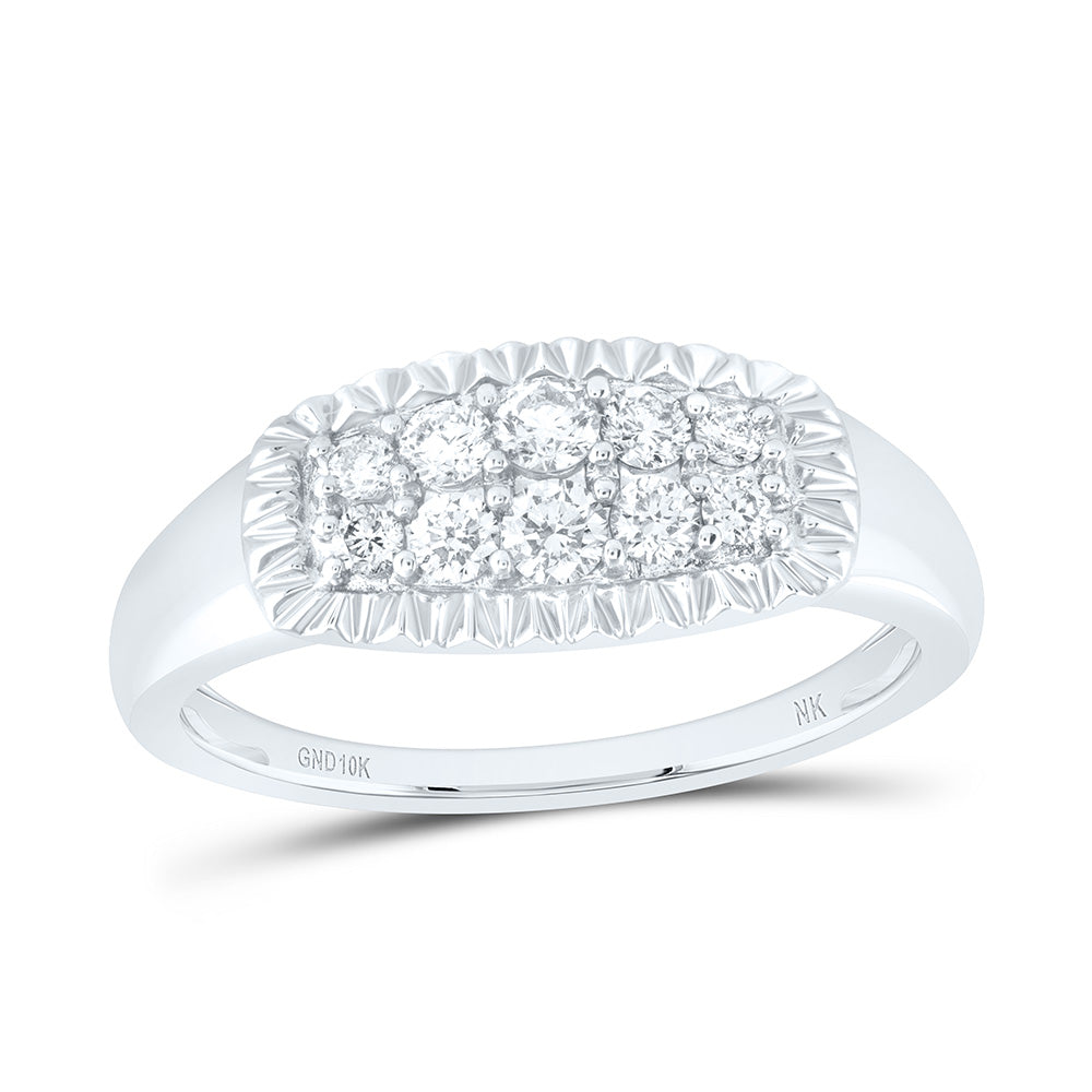 10kt White Gold Mens Round Diamond Fluted Band Ring 1/2 Cttw