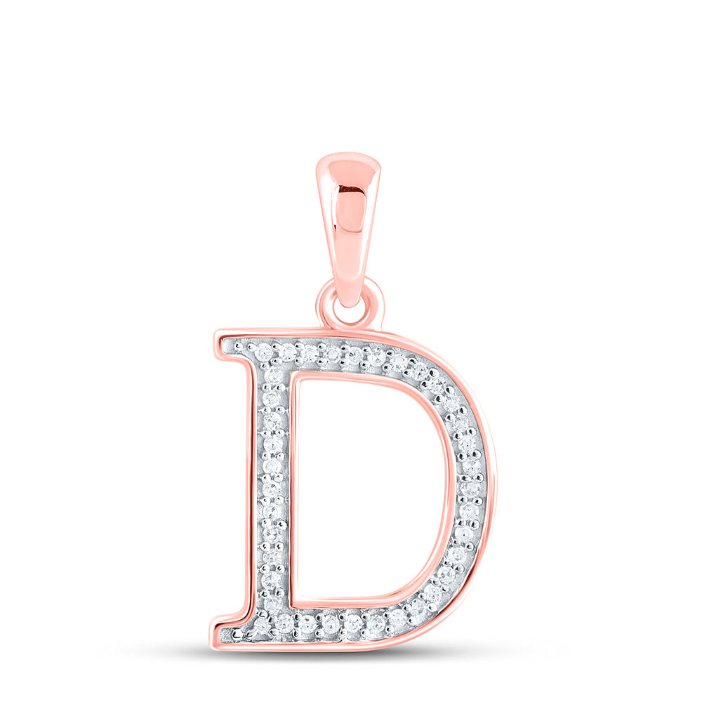 10kt Rose Gold Womens Round Diamond Initial D Letter Pendant 1/12 Cttw