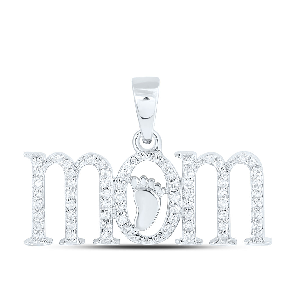 10kt White Gold Womens Round Diamond Foot Mom Pendant 1/5 Cttw