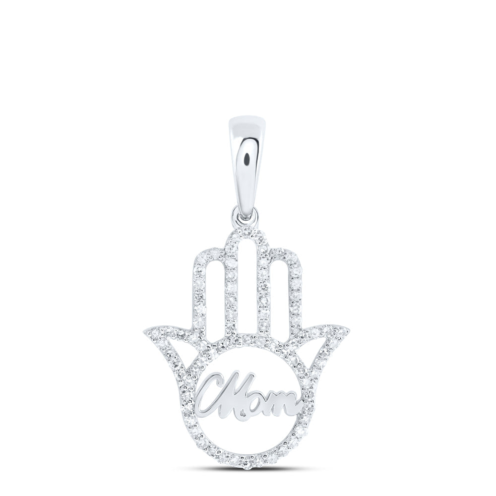 10kt White Gold Womens Round Diamond Mom Hamsa Pendant 1/3 Cttw