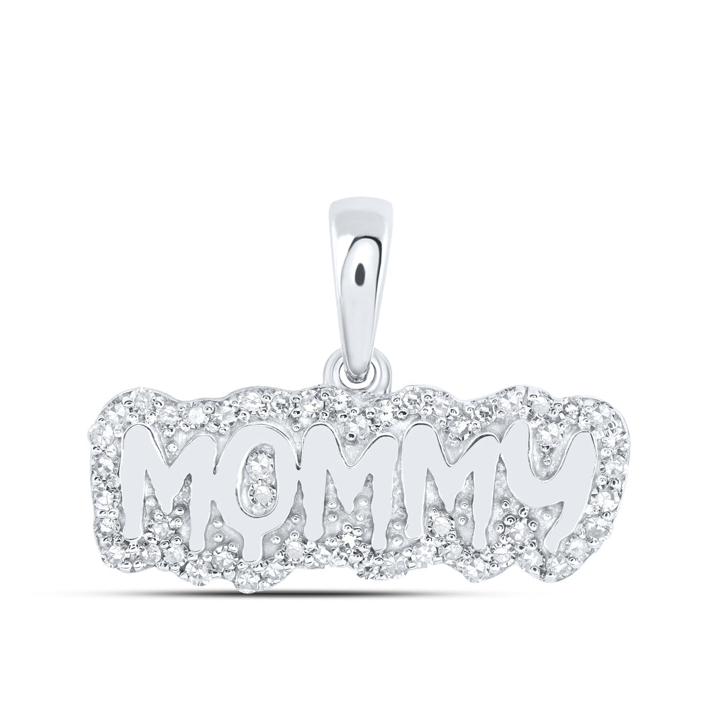 10kt White Gold Womens Round Diamond MOMMY Mom Pendant 1/5 Cttw