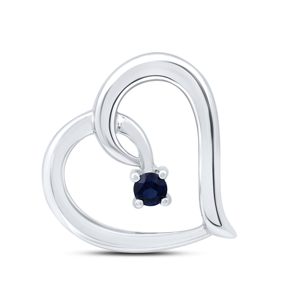 Sterling Silver Womens Round Synthetic Blue Sapphire Heart Pendant 1/8 Cttw