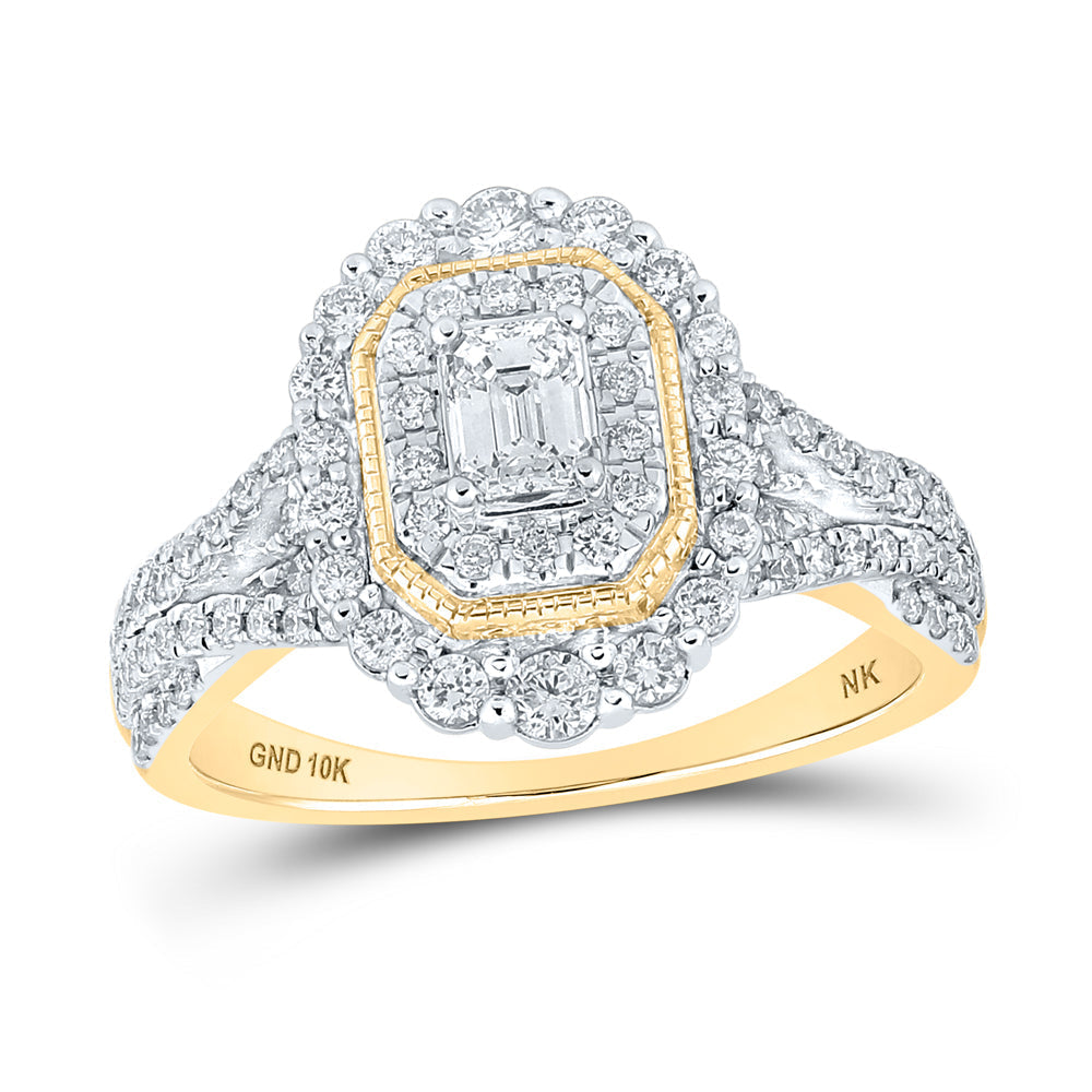 10kt Yellow Gold Emerald Diamond Halo Bridal Wedding Engagement Ring 1 Cttw