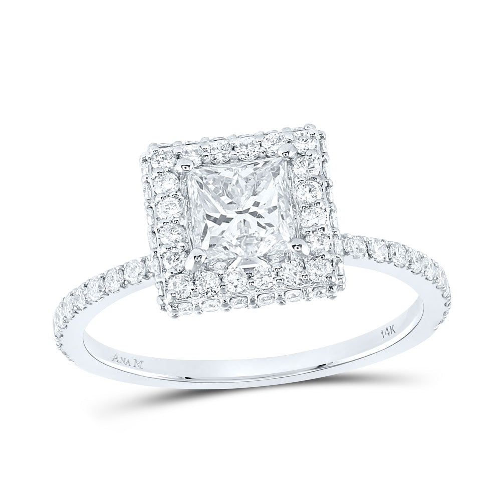 14kt White Gold Princess Diamond Halo Bridal Wedding Engagement Ring 1-5/8 Cttw