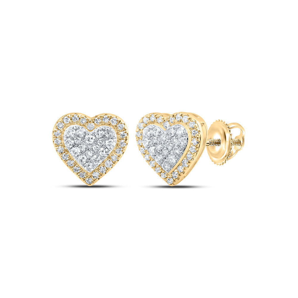 10kt Yellow Gold Womens Round Diamond Heart Earrings 1/5 Cttw