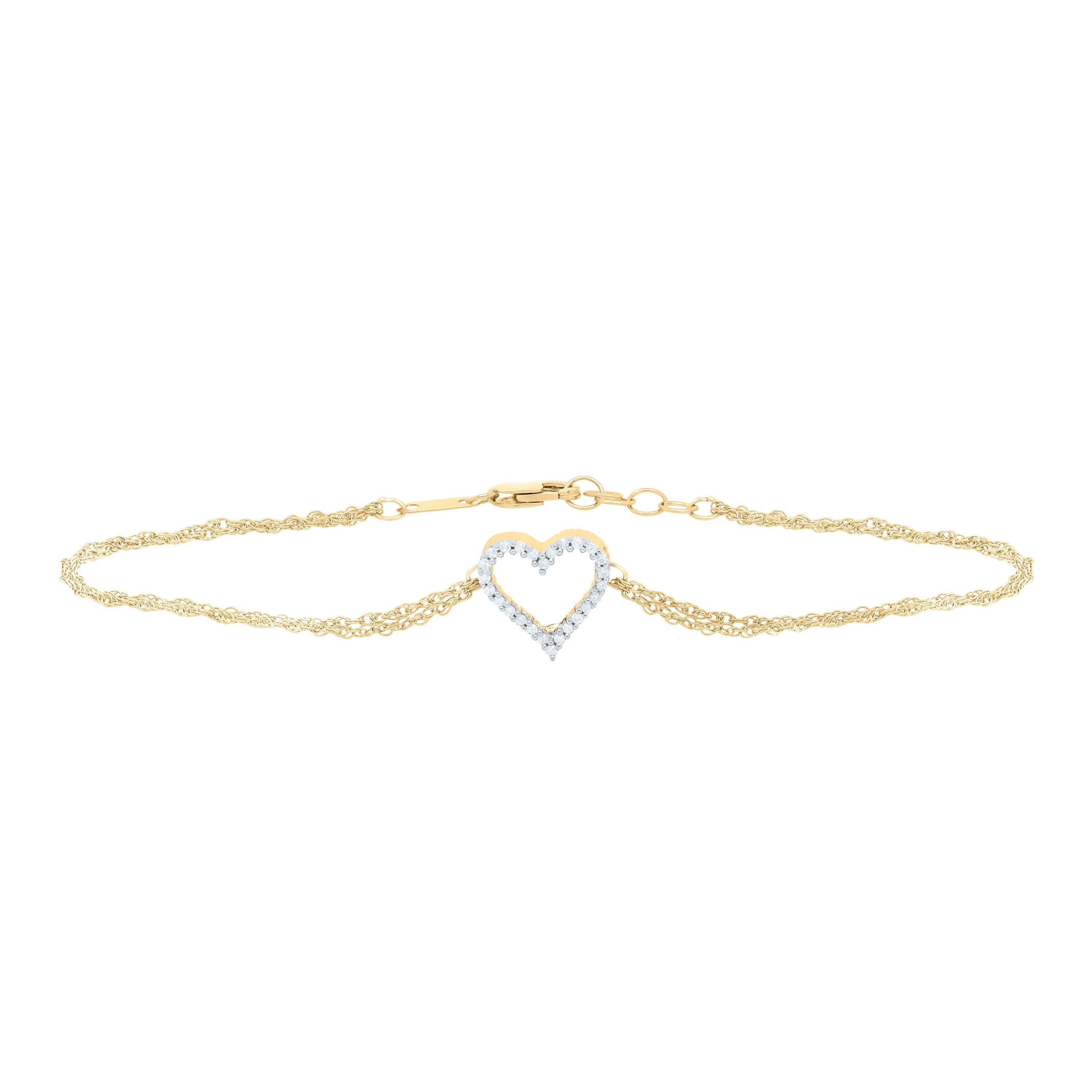 10kt Yellow Gold Womens Round Diamond Heart Bracelet 1/8 Cttw