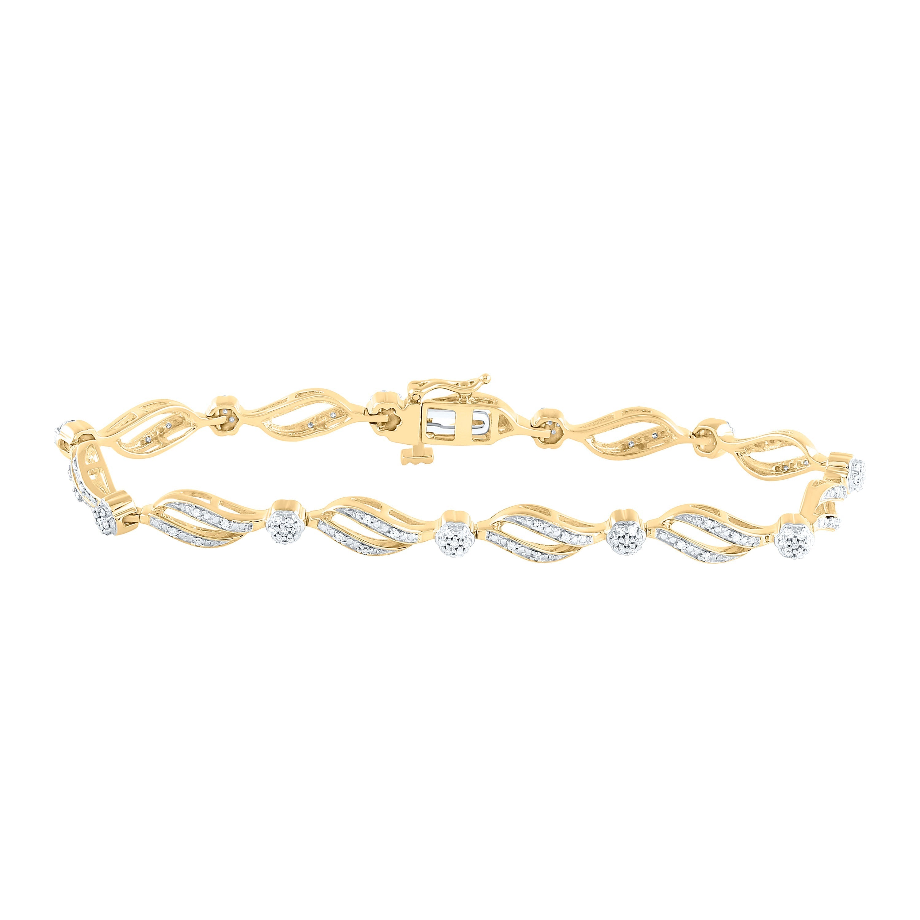 10kt Yellow Gold Womens Round Diamond Cluster Link Bracelet 1/2 Cttw