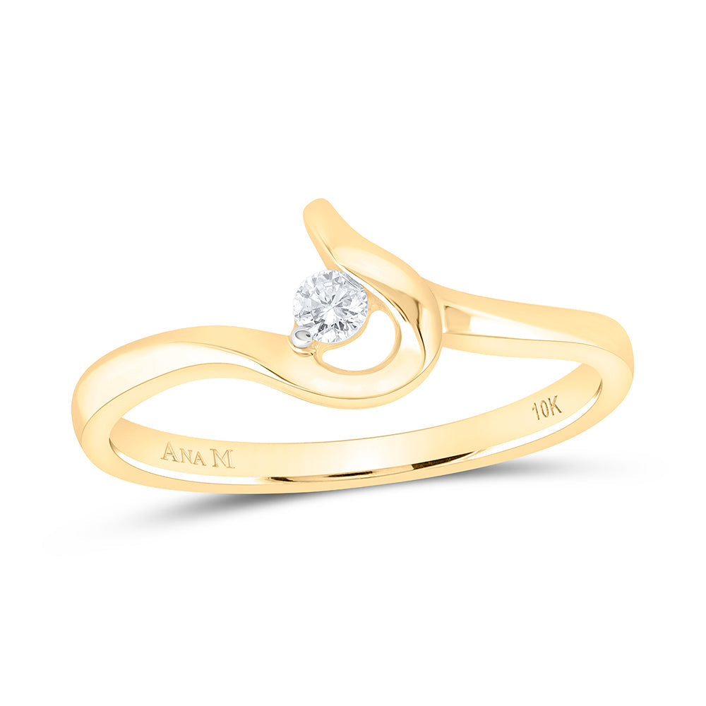 10kt Yellow Gold Womens Round Diamond Solitaire Promise Ring 1/20 Cttw