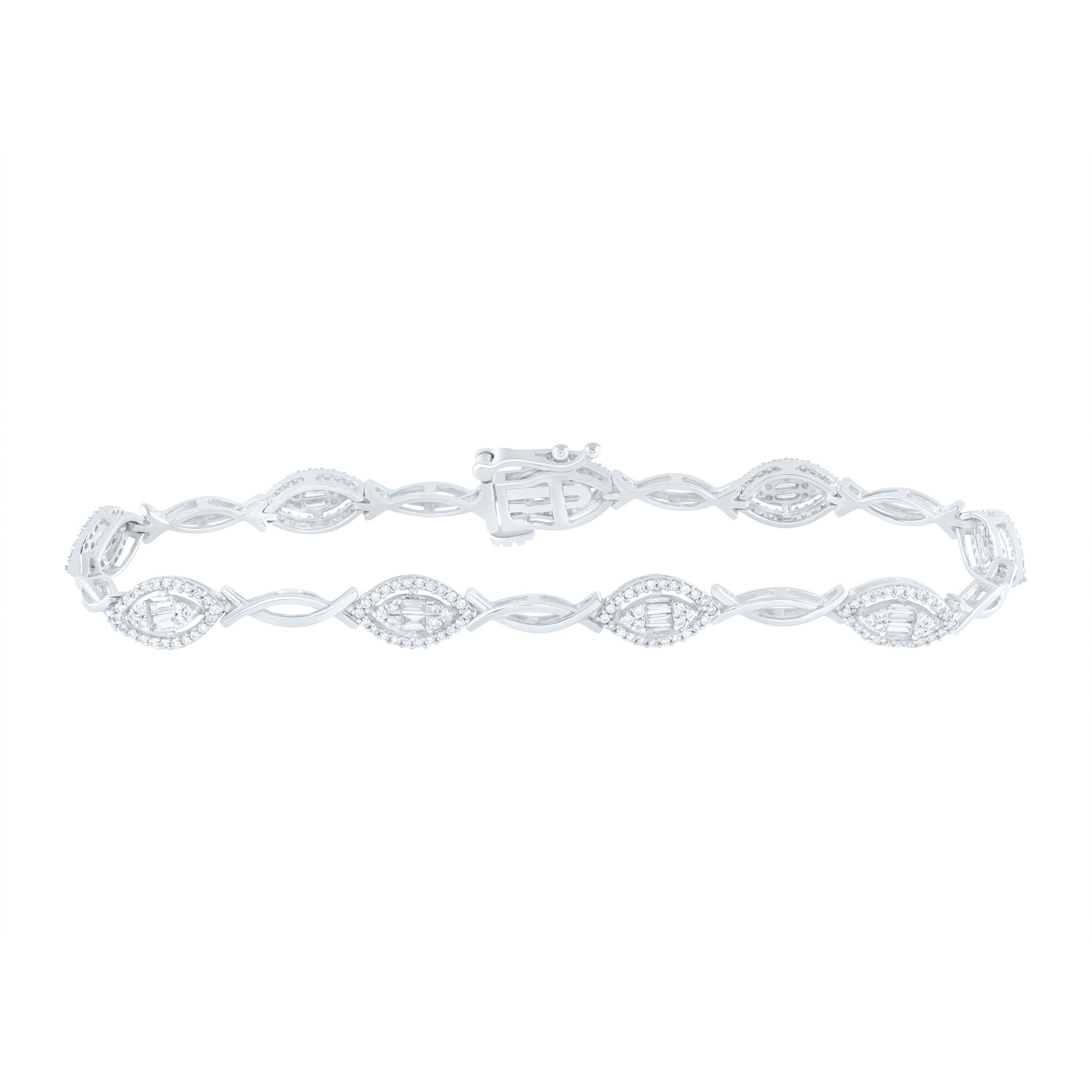 14kt White Gold Womens Baguette Diamond Fashion Bracelet 1 Cttw