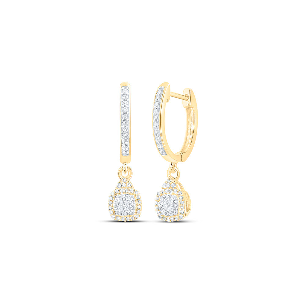 10kt Yellow Gold Womens Round Diamond Hoop Dangle Earrings 1/4 Cttw