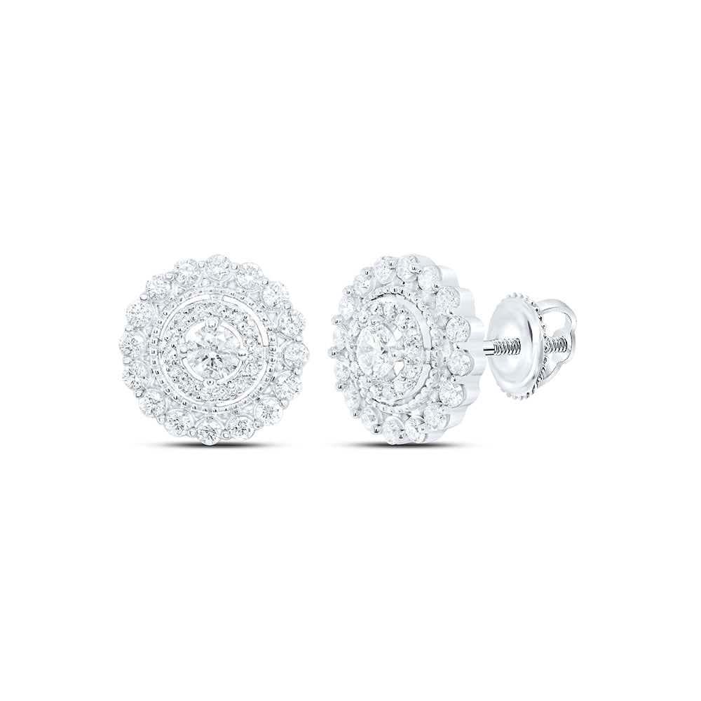 10kt White Gold Womens Round Diamond Cluster Earrings 1 Cttw
