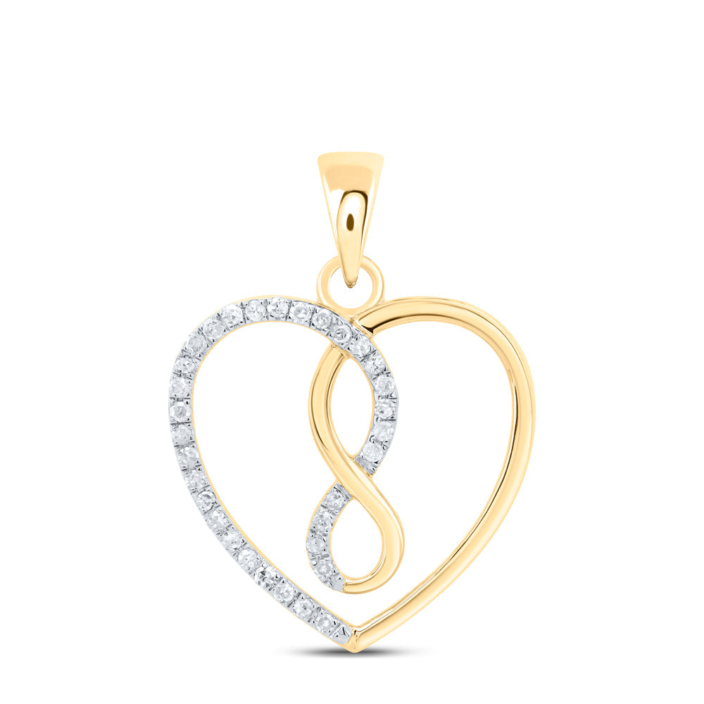 10kt Yellow Gold Womens Round Diamond Infinity Heart Pendant 1/8 Cttw