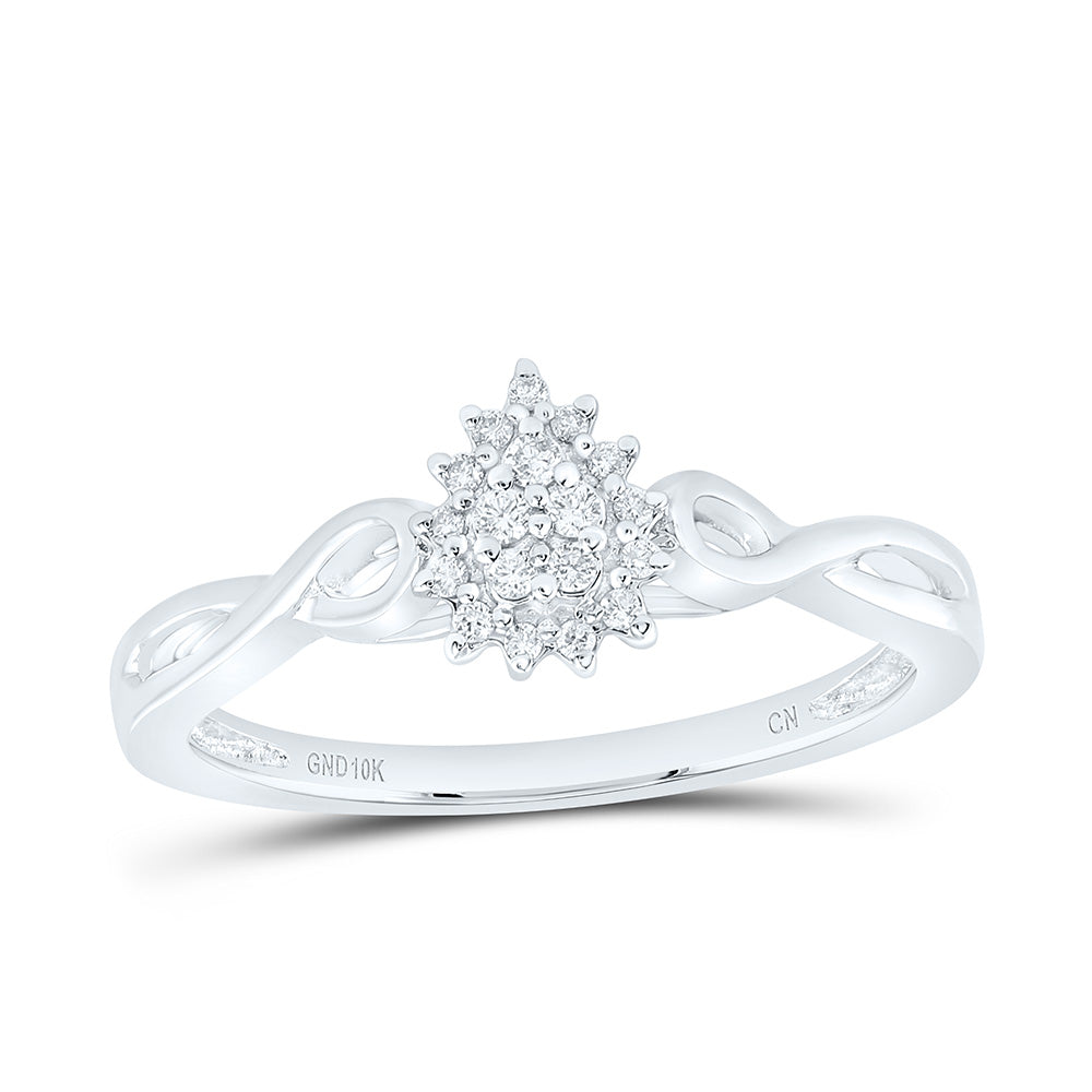 10kt White Gold Womens Round Diamond Teardrop Cluster Ring 1/10 Cttw