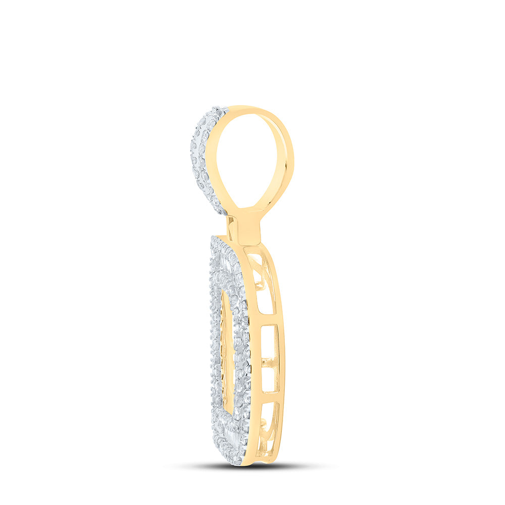 10kt Yellow Gold Mens Baguette Diamond D Initial Letter Pendant 1/2 Cttw