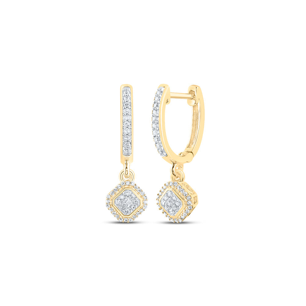 10kt Yellow Gold Womens Round Diamond Hoop Dangle Earrings 1/4 Cttw