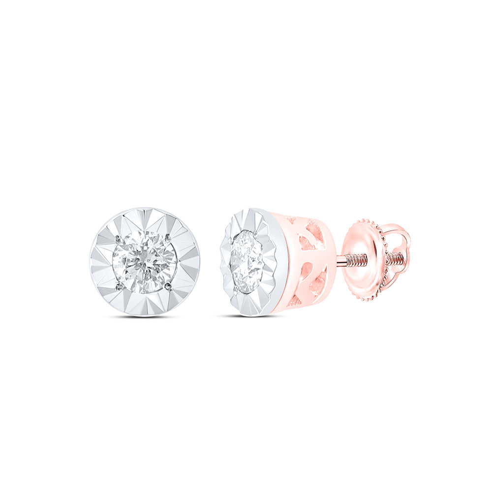 10kt Yellow Gold Womens Round Diamond Solitaire Illusion-set Stud Earrings 1/10 Cttw