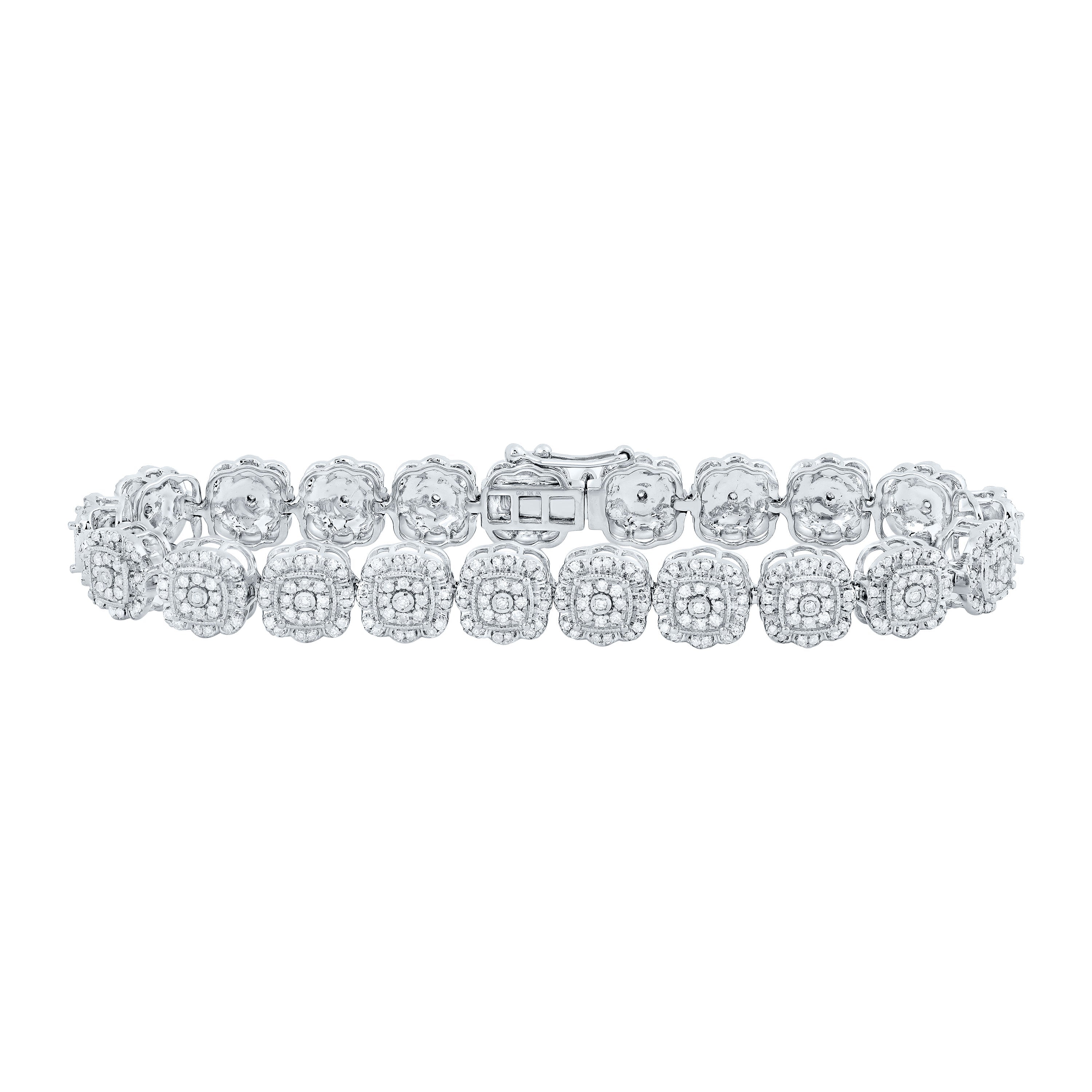 10kt White Gold Womens Round Diamond Square Link Bracelet 2-3/8 Cttw