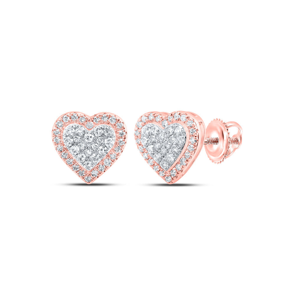 10kt Rose Gold Womens Round Diamond Heart Earrings 1/5 Cttw