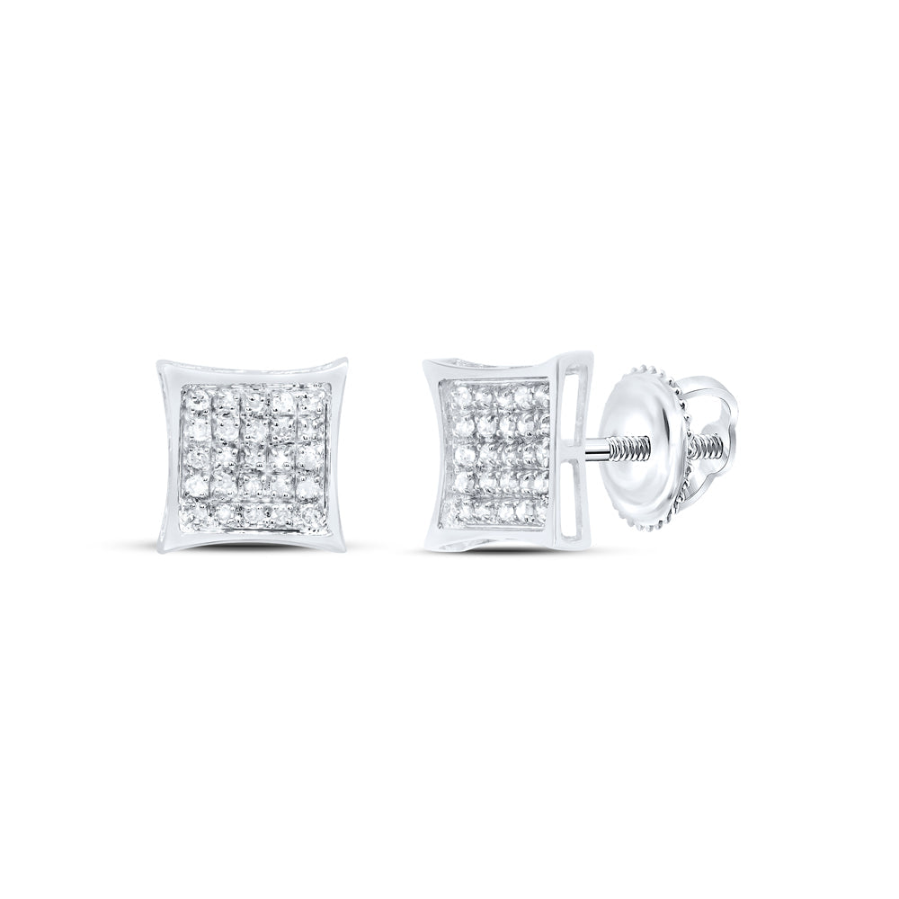 Sterling Silver Womens Round Diamond Kite Square Earrings 1/6 Cttw