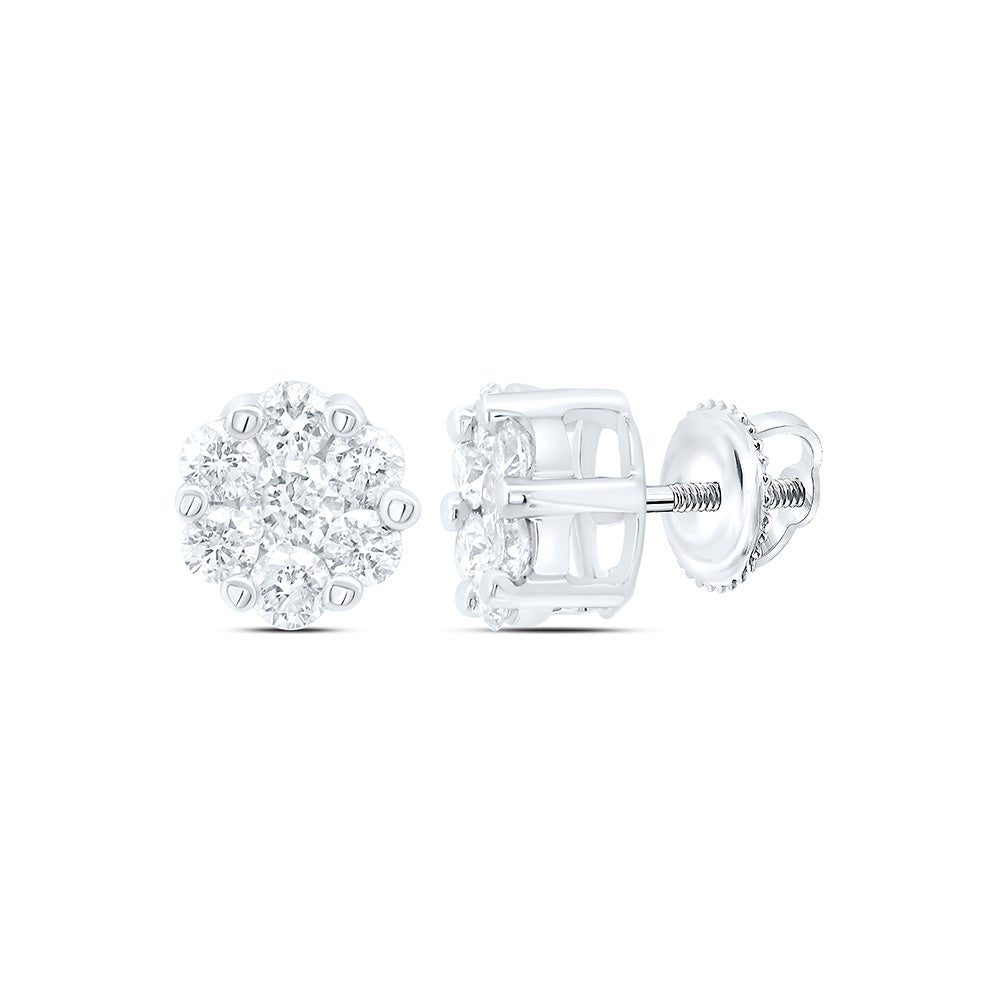 10kt White Gold Womens Round Diamond Flower Cluster Earrings 1/2 Cttw