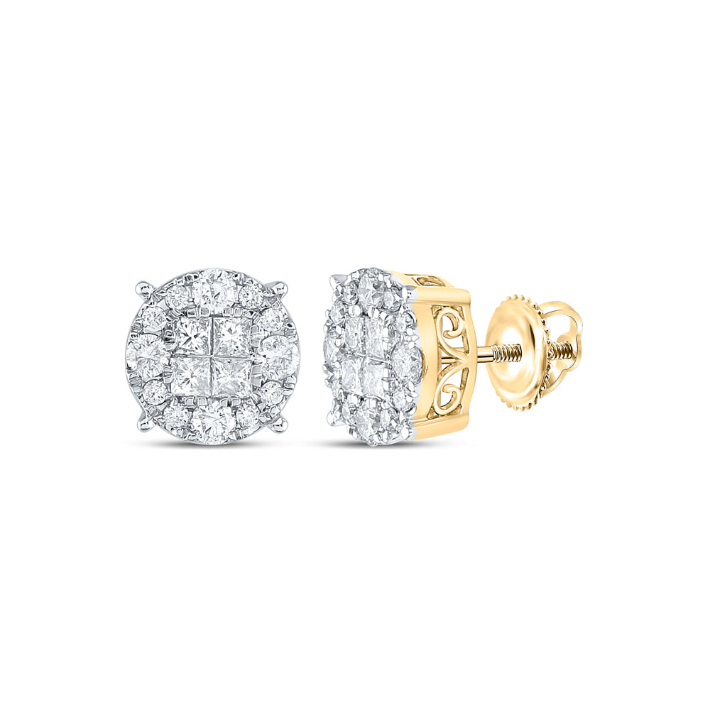 14kt Yellow Gold Womens Princess Diamond Cluster Earrings 1-1/2 Cttw