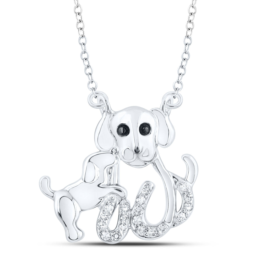 Sterling Silver Womens Round Diamond Dog Pup Fashion Necklace 1/12 Cttw