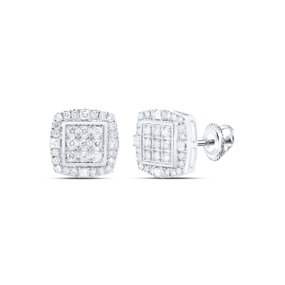 10kt White Gold Round Diamond Square Earrings 1-1/2 Cttw