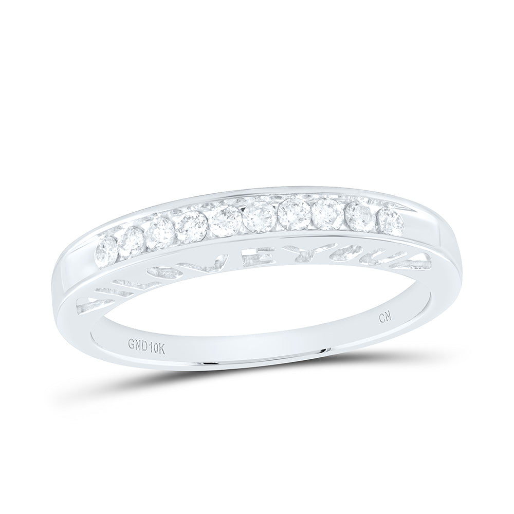 10kt White Gold Womens Round Diamond I Love You Band Ring 1/5 Cttw