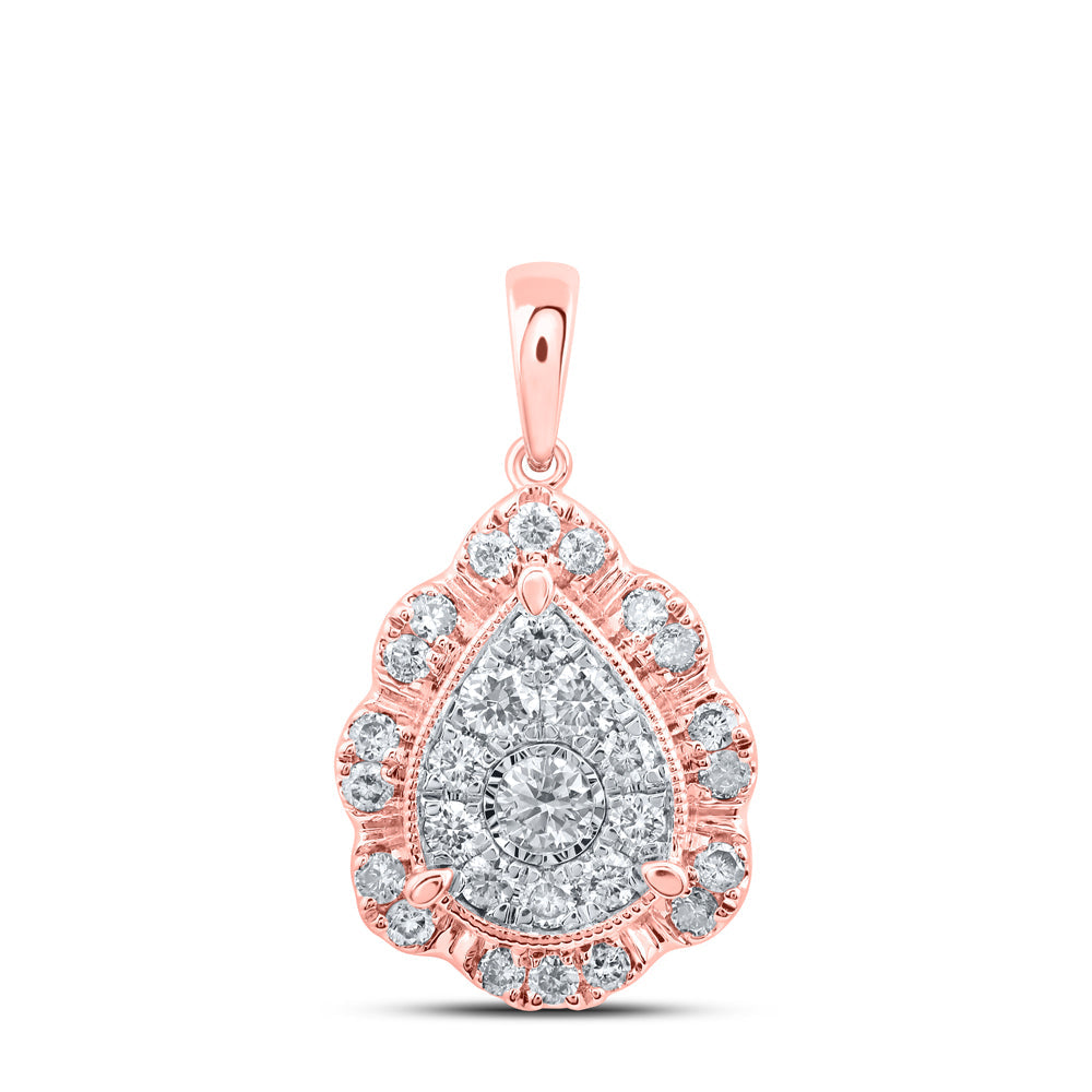 10kt Rose Gold Womens Round Diamond Teardrop Pendant 1/2 Cttw