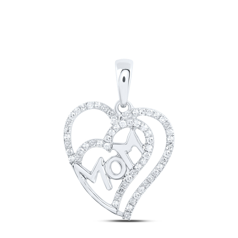 10kt White Gold Womens Round Diamond Mom Heart Pendant 1/3 Cttw