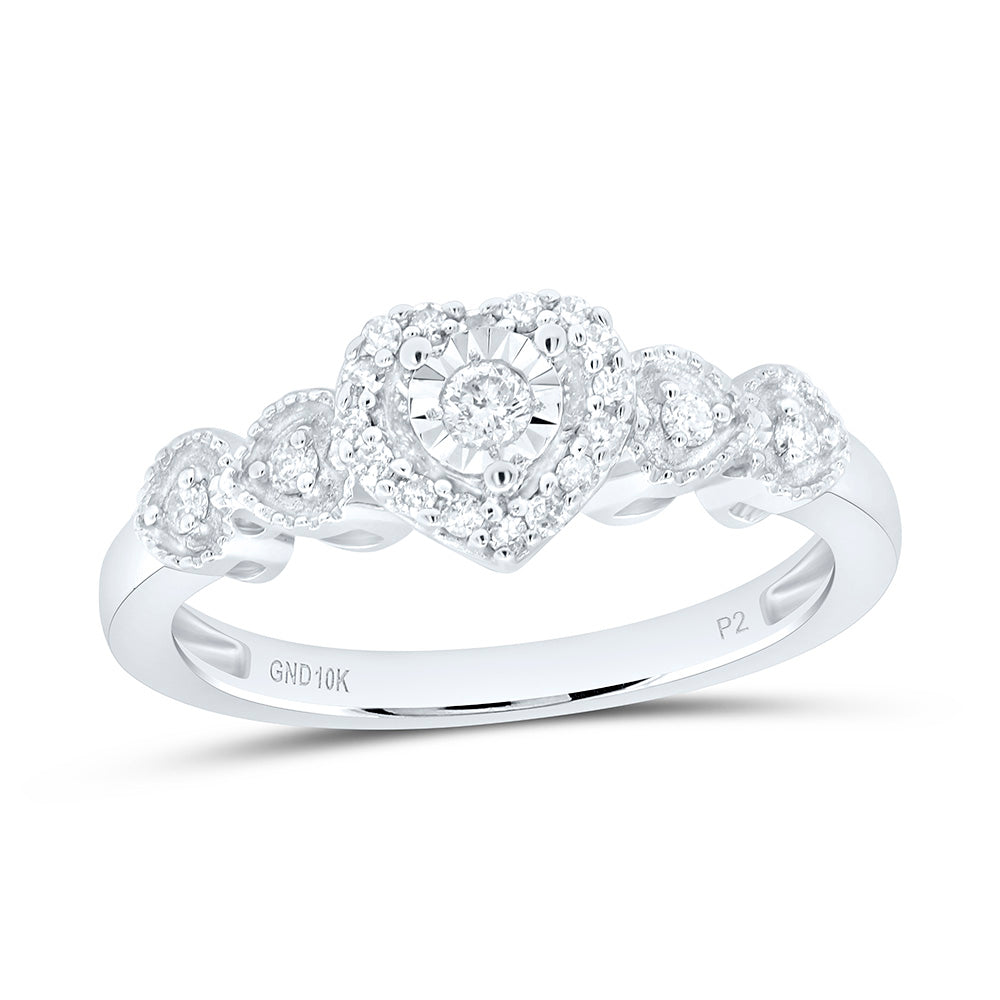 10kt White Gold Womens Round Diamond Heart Ring 1/5 Cttw