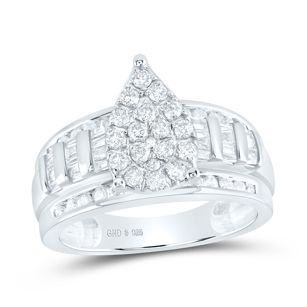 Sterling Silver Round Diamond Teardrop Bridal Wedding Engagement Ring 1 Cttw
