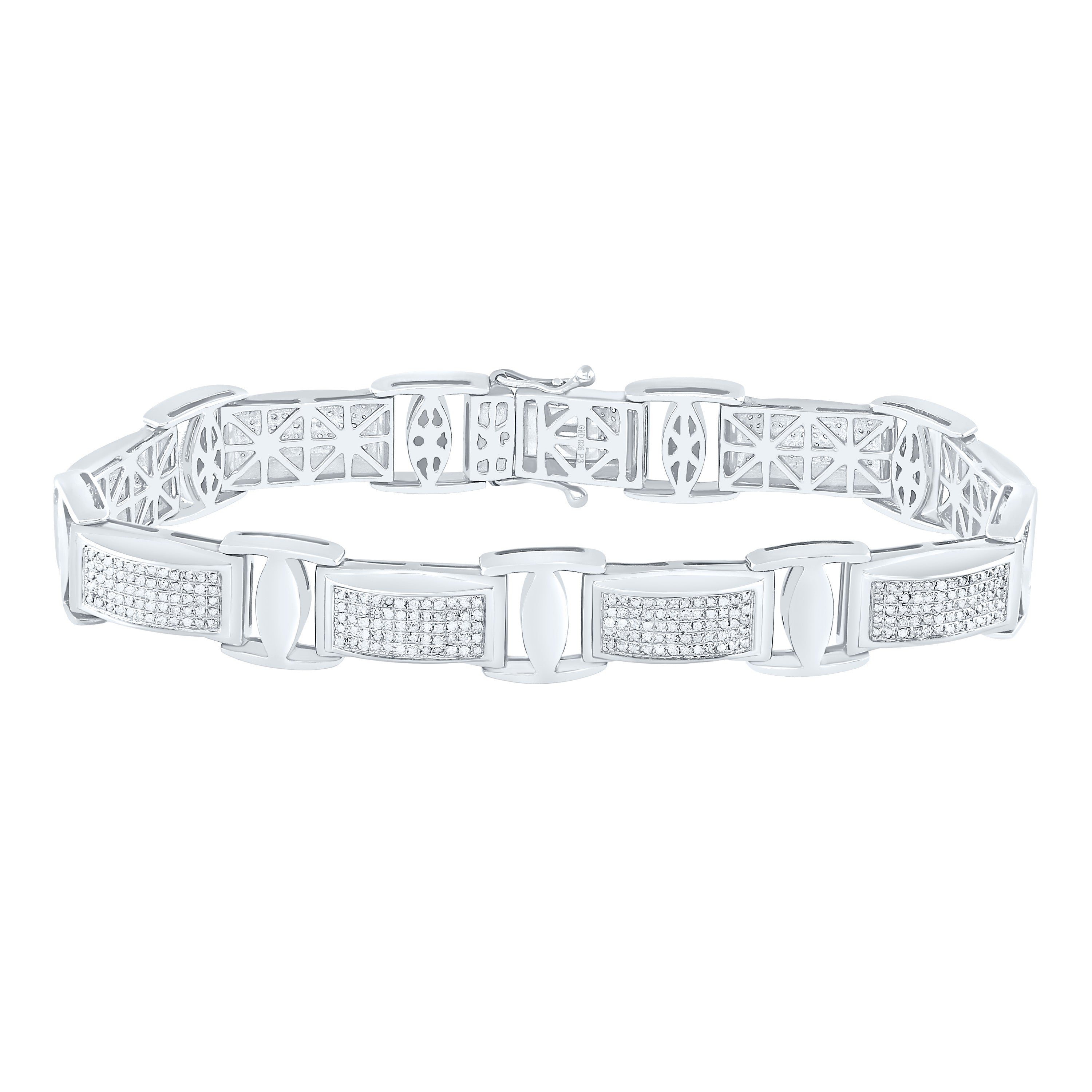 Men's Diamond Link Bracelet – Sterling Silver Or Gold Over Silver, 1/2 CTTW Natural Diamonds, Luxury Gift Box