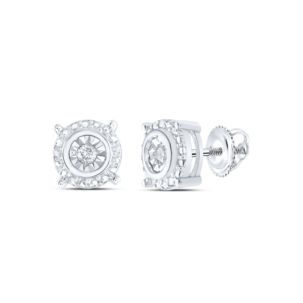 Sterling Silver Womens Round Diamond Stud Earrings 1/20 Cttw