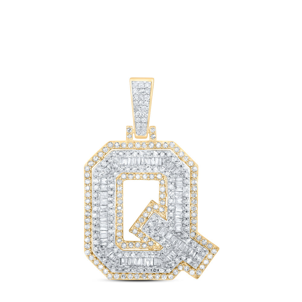 10kt Yellow Gold Mens Round Diamond Q Initial Letter Charm Pendant 1 Cttw